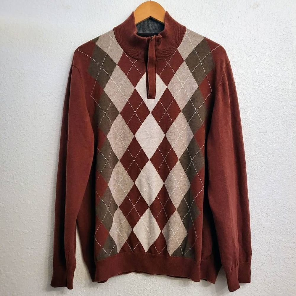 Vintage Taso Elba Classic Argyle Grandpa 1/4-zip Golf Sweater: Lg
